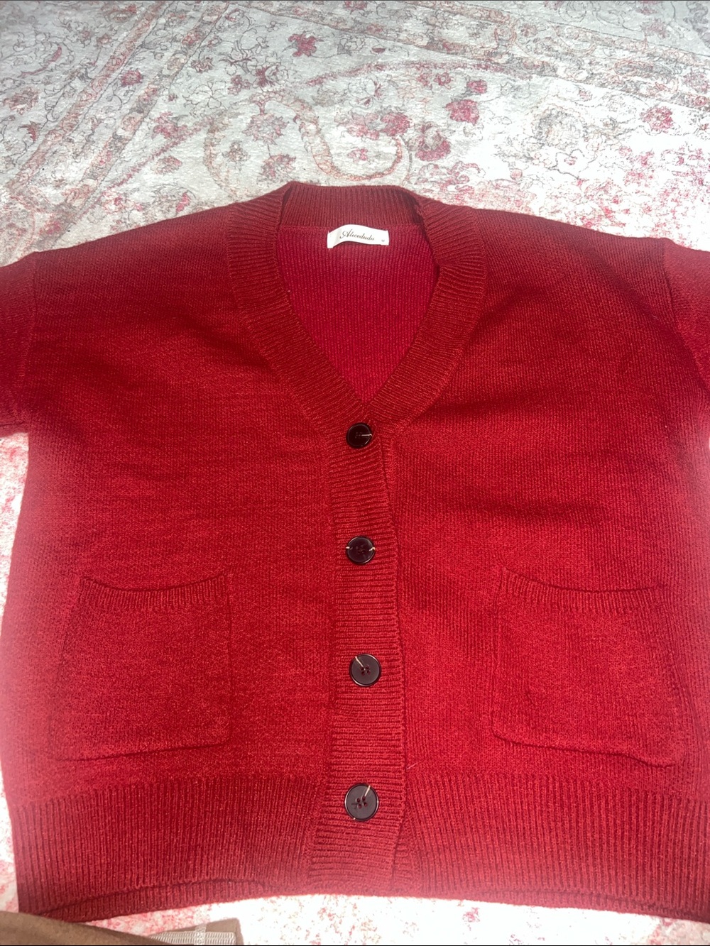 Women's Red V-Neck Button Front Cardigan Sweater